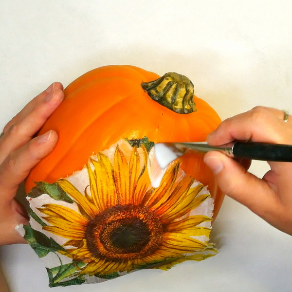 Napkin Decoupage on Pumpkin using Liquitex Matte Medium