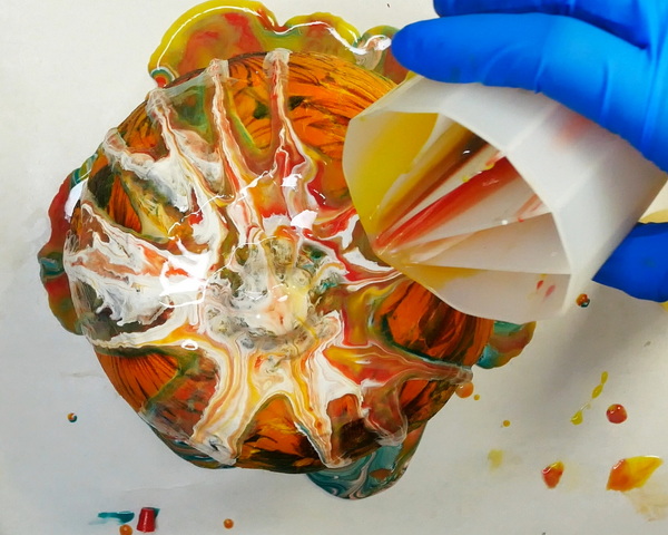 Adding a Paint Pour to a Pumpkin with Napkin Decoupage