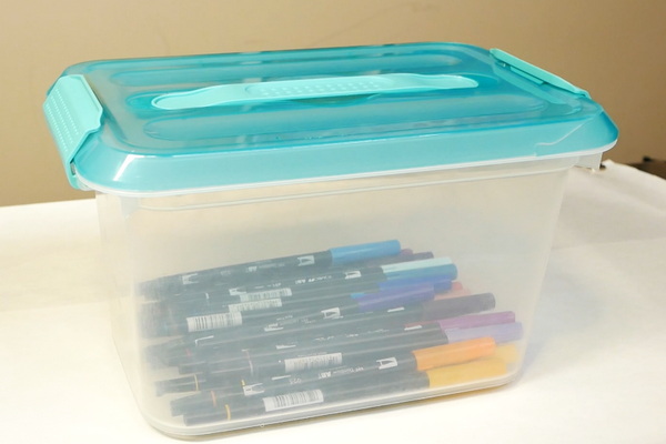 How to organize Tombow Dual Brush markers in a plastic bin