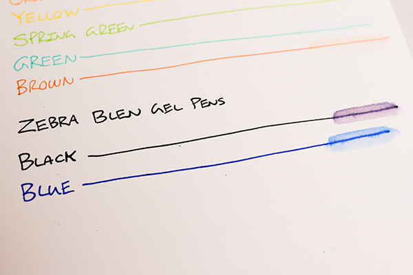 Zebra Blen Gel Pens Color Sample on Bristol Paper