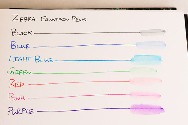 Zebra Fountain Pen Color Samples