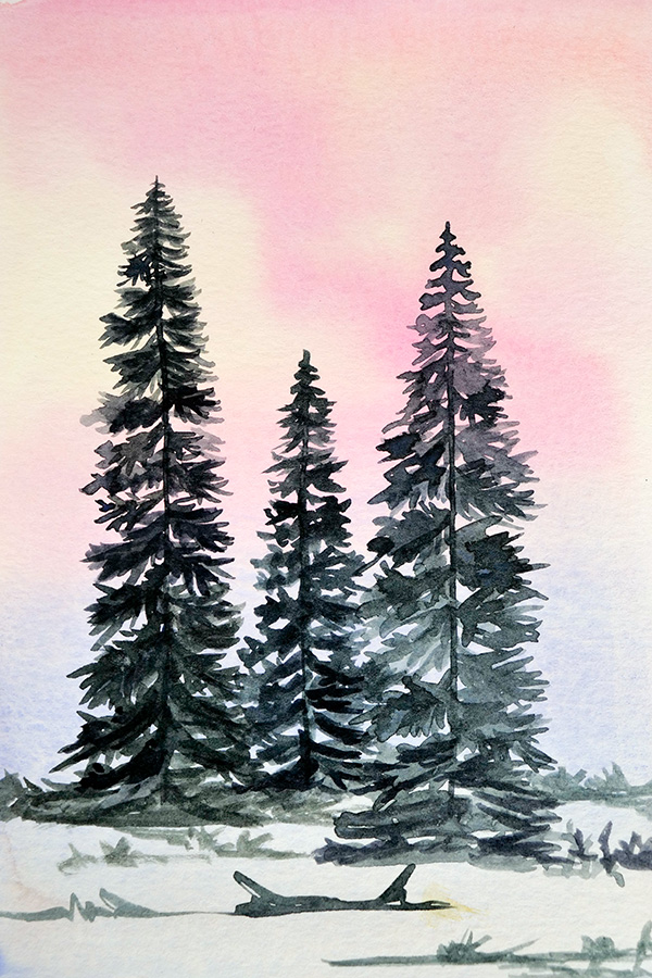 How to paint a bushy tree with watercolors