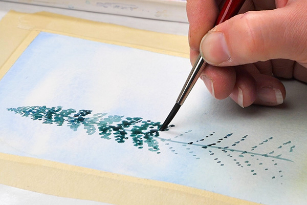 How to paint a watercolor tree with a round brush