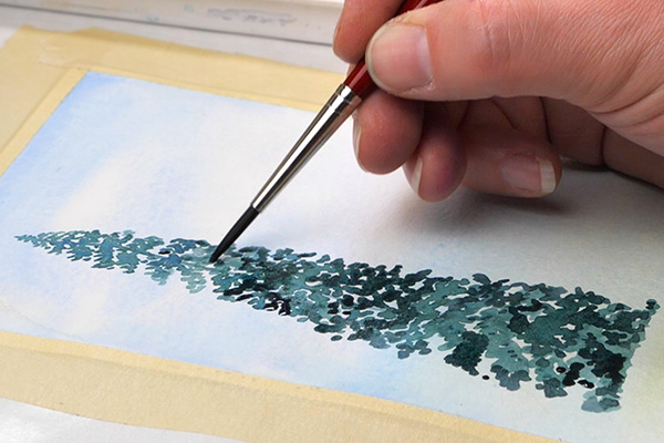 Adding shadows to a watercolor pine tree