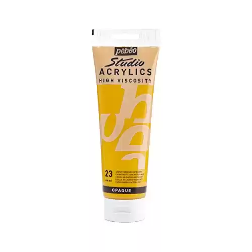 Pebeo Studio Acrylics High Viscosity, Fine Acrylic, 250 ml - Cadmium Yellow Medium Hue