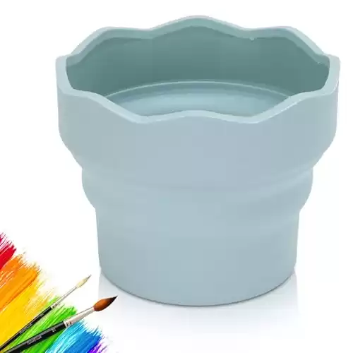 Portable Collapsible Paint Brush Washer, Silicone Washing Bucket Brush Holder Cleaner Painting Water Cup for Watercolor Acrylic Oil Painting(Blue)