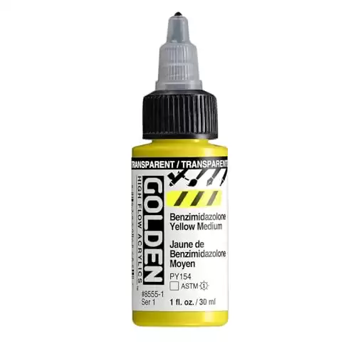 GOLDEN High Flow Acrylics, Transparent Benzimidazolone Yellow Medium, 1 fl. oz. / 30 ml Bottle