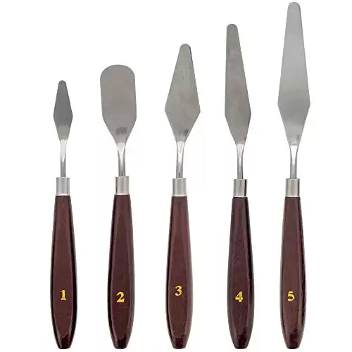 U.S. Art Supply 5-Piece Stainless Steel Palette Knife Set - Flexible Spatula Painting Knives for Color Mixing, Spreading, Applying Oil & Acrylic Paint on Canvases, Cake Icing, 3D Printer Removal T...