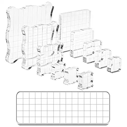 Suwimut 12 Pieces Acrylic Stamp Blocks, Assorted Sizes Clear Acrylic Mounting Blocks Set, Decorative Stamp Blocks Essential Stamping Tools with Grid Lines for Scrapbooking Crafts Card Making