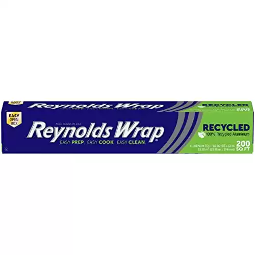 Reynolds Wrap Recycled Aluminum Foil, Recycled Foil Roll, Made From 100% Recycled Materials, With Secure Easy Open and Close Tab, 200 Sq. Ft.