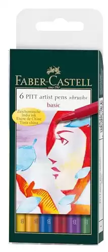 Faber-Castell PITT Artist Brush Pens, Basic, 6-Pack