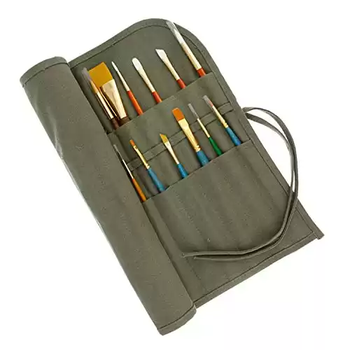 U.S. Art Supply Deluxe Canvas Art Paint Brush Holder & Storage Organizer Roll-Up Case Bag - 24 Slot Pockets Carry Pouch - Protect Artist Acrylic Oil Watercolor Paintbrushes - Store Pencils, Pens T...