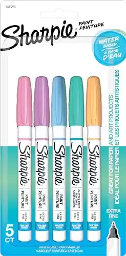 Sharpie Water-Based Paint Markers, Extra-Fine, Assorted Colors, 5 Count