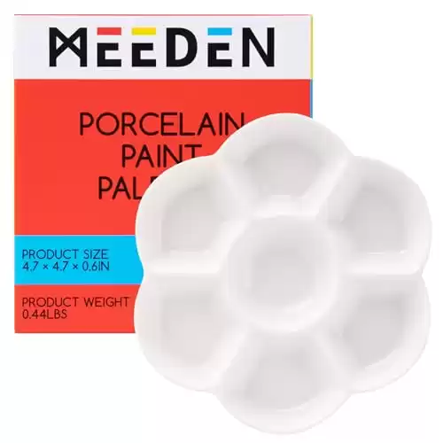 MEEDEN 7-Well Studio Porcelain Paint Palette Tray,Artist Mixing Colour Tray by 4-3/4 Inches for Watercolor Gouache Painting,Round,White