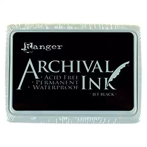 Ranger Archival Ink Pad, Jet Black Permanent, Waterproof, Acid-Free, Non-Toxic Won t Bleed or Smudge Provides Vivid and Crisp Stamping Results Air Dry on Matte and Heat Set on Glossy Surfaces