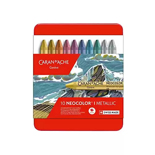 Neocolor I Water-Resistant Wax Pastels, 10 Metallic Colors