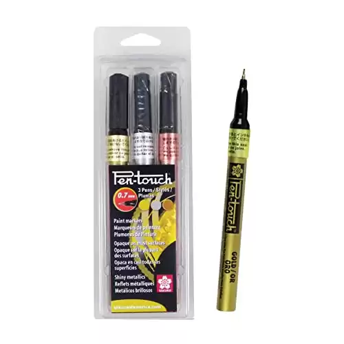 SAKURA Pen-Touch Paint Markers - Permanent Marker Pen - Assorted Metallic Colors - Extra Fine Tip Size - 3 Pack