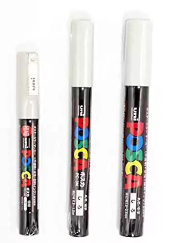 uni POSCA White = 3 Different Point Sizes per Pack: PC-1M(0.7 mm), 3M(0.9~1.3 mm), 5M(1.8~2.5 mm)