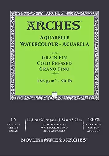 Arches A1795217 Pad Enc 14,8 x 21 15H Aquarelle 100% Fine 185 g White Nat