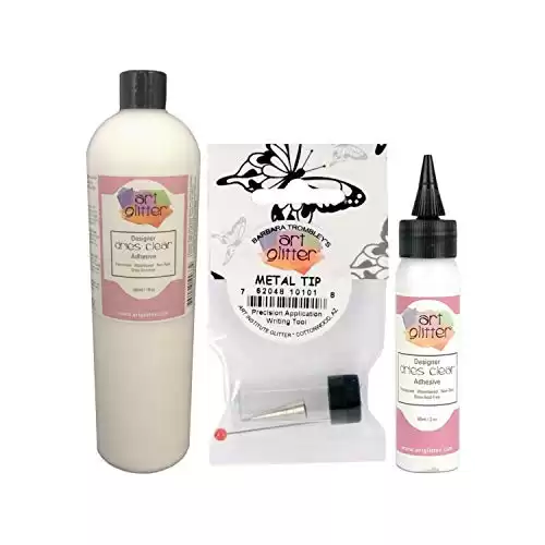 Art Glitter Designer Dries Clear Adhesive Non-Toxic Water-Based 2oz (60ml) and 16oz (480ml) with Metal Tip Precision Application Writing Tool Arts and Crafts Scrapbooking Supplies Kit