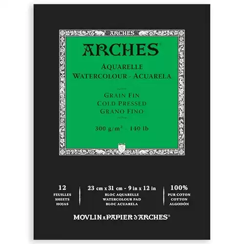 Arches Watercolor Pad, Cold Press, 9x12 inches, 12 Sheets - Professional Art Paper for Watercolor Gouache Ink Acrylic