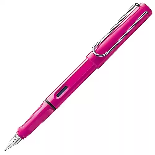 LAMY safari pink - Fountain Pen with ergonomic grip & polished steel nib in size B - ideal for any Writing & Calligraphy - including LAMY T 10 blue cartridge - Right-Handed