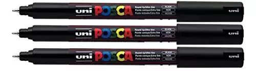 Posca Uni Pc-1Mr Black Colour Paint Marker Pens Ultra Fine 0.7Mm Calibre Tip Nib Writes On Any Surface Glass Metal Wood Plastic Fabric (Pack Of 3)