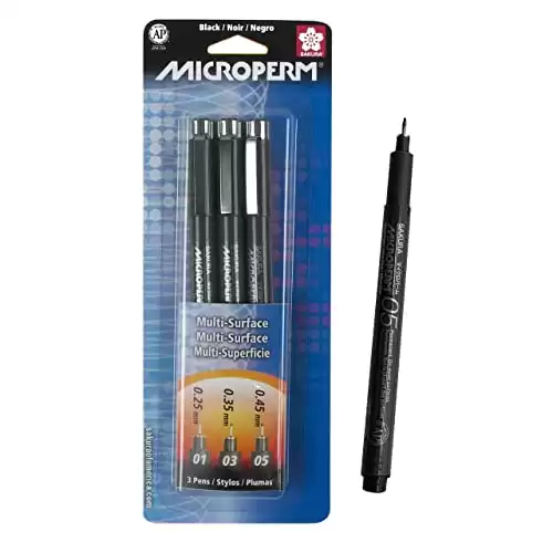 SAKURA Microperm Ultra Fine Point Pens - Permanent Marker Pen - Assorted Point Sizes - Black Ink - 3 Pack