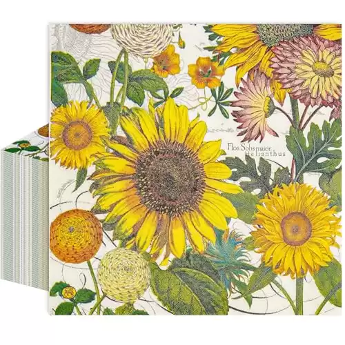 AnyDesign 80Pcs Vintage Sunflower Paper Napkins Disposable Sunflower Leaves Luncheon Napkins Sunflower Dessert Dinner Hand Napkin for Autumn Birthday Wedding Party Supplies, 6.5 x 6.5 Inch