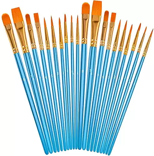 Soucolor Acrylic Paint Brushes Set, 20Pcs Round Pointed Tip Artist Paintbrushes for Acrylic Painting Oil Watercolor Canvas Boards Rock Body Face Nail Art, Halloween Pumpkin Ceramic Crafts Supplies