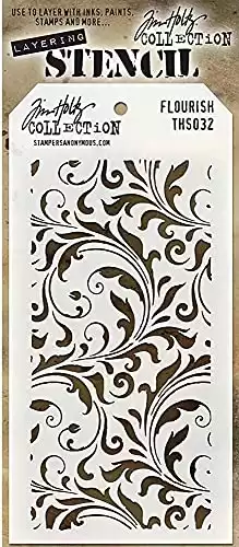 Stampers Anonymous THS-032 Tim Holtz Layered Flourish Stencil, 4.125 x 8.5 , White