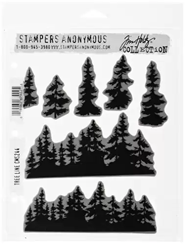 Stampers Anonymous Tim Holtz Cling Stamps 7"X8.5", Tree Line