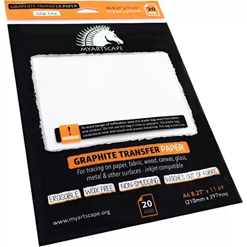 MyArtscape Graphite Transfer Paper, 20 White Sheets - Wax Free - Erasable - Smudge-free - Ideal for Drawing and Tracing - Premium Arts and Crafts Supplies