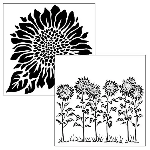 The Crafters Workshop Stencils, Reusable for Crafts, Art, Greeting Cards, Paint or Mixed Media, 2 Pk, 6" x 6", Joyful Sunflower/Sunflower Meadow