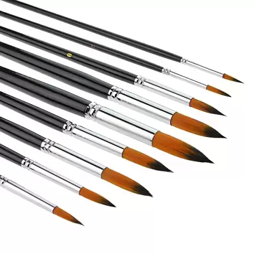 9pcs Round Pointed Tip Pony Hair Artists Filbert Paintbrushes, Marrywindix Watercolor Paint Brush Set Acrylic Oil Painting Brush Black