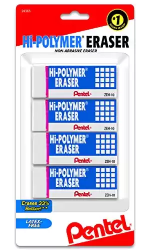 Pentel® Hi-Polymer Erasers, White, Pack Of 4