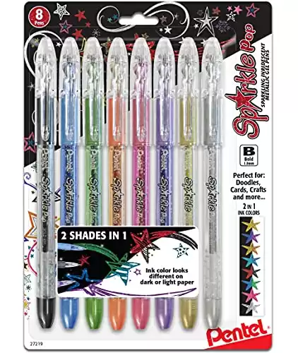 Pentel Sparkle Pop Metallic Gel Pen, (1.0mm) Bold Line, Assorted Colors, Pack of 8 (K91BP8M)