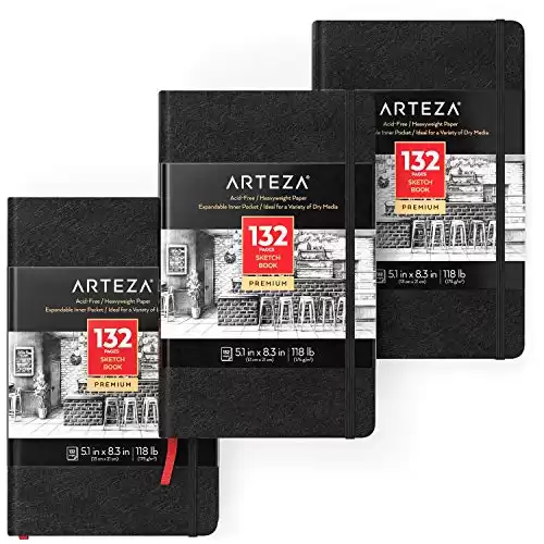 ARTEZA Small Hardcover Sketch Book 5.1x8.3 Drawing Pad 3 Pack 100 Sheets Sketch Pads for Drawing for Adults & Teens