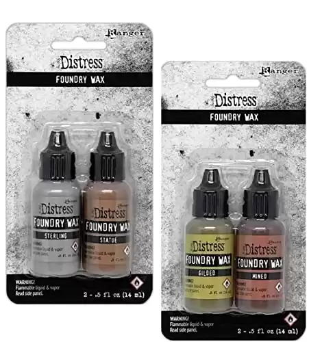 Tim Holtz Ranger Ink Foundry Wax - Bundle of 2 Kits, 4 Bottles, Gilded, Mined, Sterling, Statue