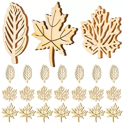 20PCS Wooden Maple Leaves Cutout Wood Slices Hollow Out Wood Pieces Crafts for DIY Crafting Ornament Decoration (Burlywood)