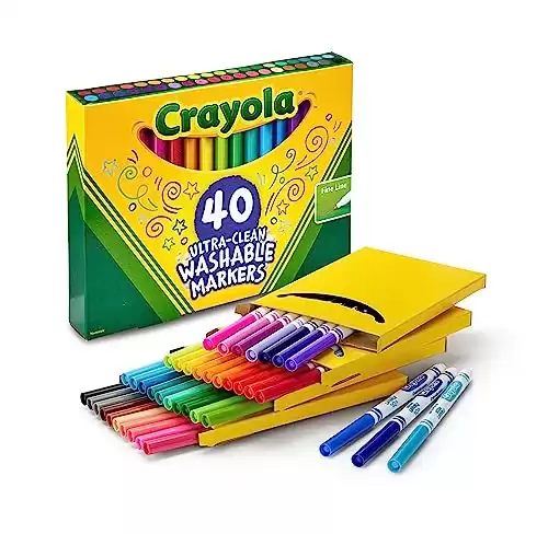 Crayola Ultra Clean Fine Line Washable Markers (40ct), Colored Markers for Kids, Fine Tip Art Marker Set, Kids Craft Supplies, 3+