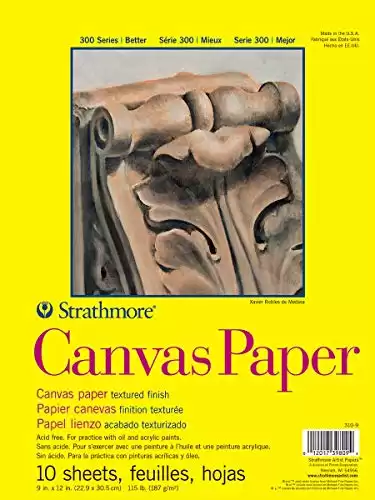 Strathmore 300 Series Canvas Paper Pad, Glue Bound, 9x12 inches, 10 Sheets (115lb/187g) - Artist Paper for Adults and Students - Acrylic and Oil Paints