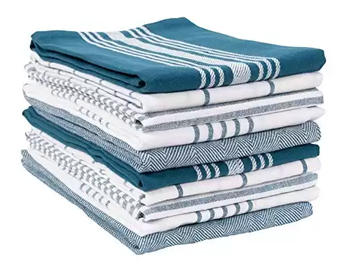 KAF Home Soho Kitchen Dish Towel Set of 10 | 18 x 28 Inch Tea Towels | Soft and Absorbent Mixed Set of Flat Towels (Teal)