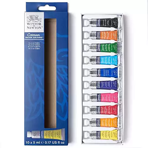 Winsor & Newton Cotman Watercolor Paint Set, 10 Colors, 5ml (0.17-oz) Tubes