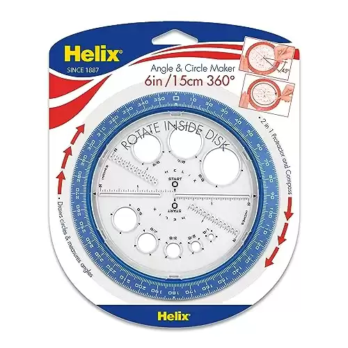 Helix Angle and Circle Maker with Integrated Circle Templates, 360 Degree, 6 Inch / 15cm, Assorted Colors (36002)