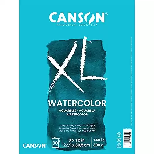 Canson XL Series Watercolor Pad, Heavyweight White Paper, Foldover Binding, 30 Sheets, 9x12 inch