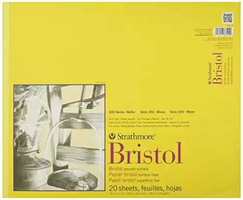 Strathmore 300 Series Bristol Paper Pad, Smooth, Tape Bound, 14x17 inches, 20 Sheets (100lb/270g) - Artist Paper for Adults and Students - Markers, Pen and Ink