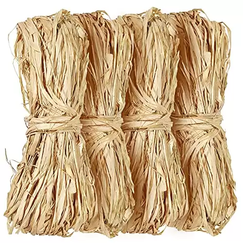 320g Natural Raffia Paper Ribbon, 4 x 80g Raffia Grass Raffia Ribbon Perfect for Florist Bouquets Weaving Decoration Halloween Decor Christmas Raffia Gift Wrap