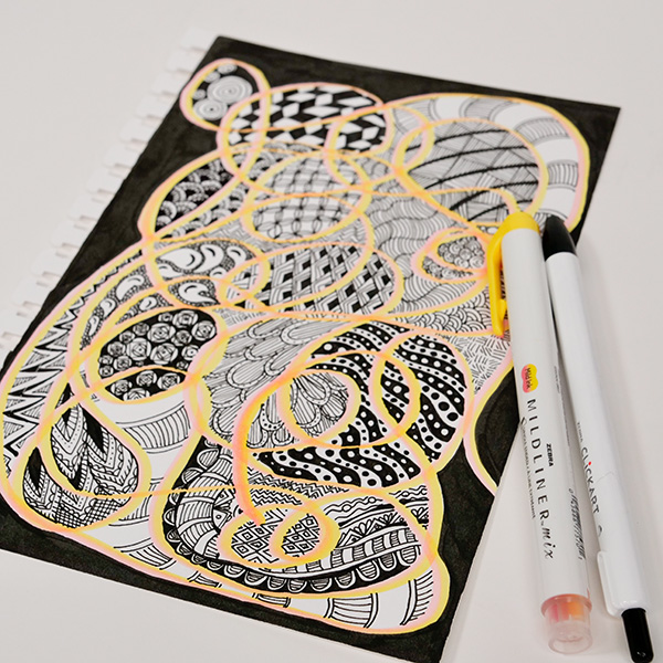 Zentangle Doodles using Zebra Mildliner Mix Pens and Click Art Pens