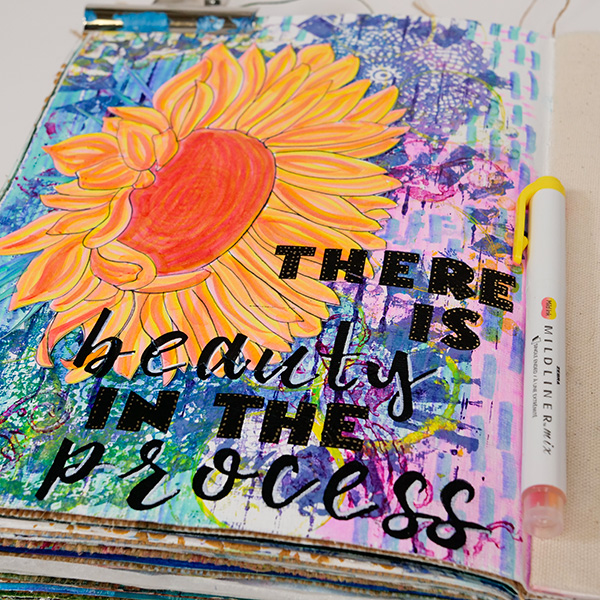 Sunflower Art Journal Page using Zebra Mildliner Mix Pens